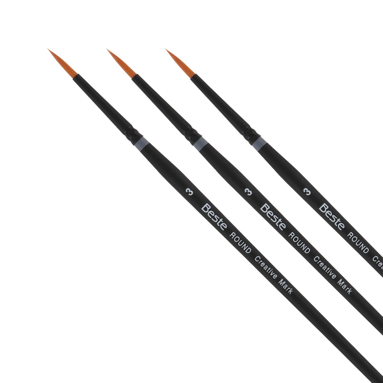 Creative Mark Beste Golden Taklon Round #3 Pack of 3 Artist Brushes, Professional Watercolor Brushes, For Acrylic Painting, Short Handle, Sharp Edges, Hand-Tied & Shaped